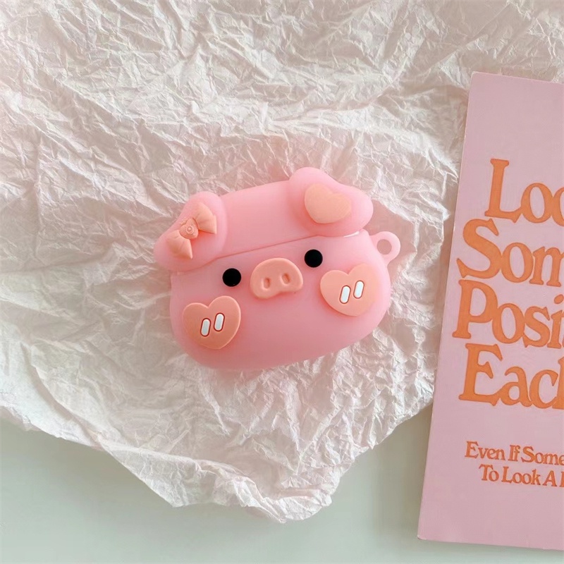 Vỏ Bảo Vệ Hộp Sạc Tai nghe không dây Airpods pro 3 2 1 1 / 2 / 3 / pro Bằng Silicon Hình Heo Hồng Dễ Thương