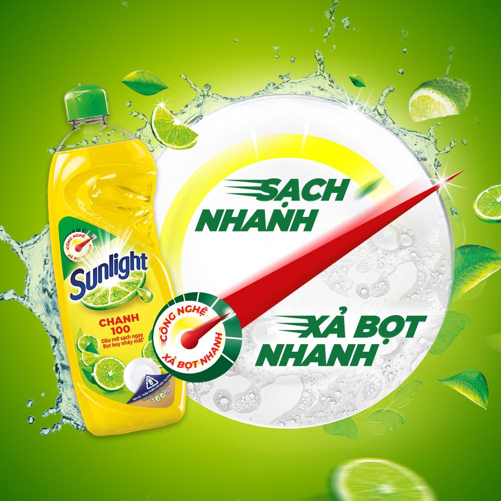 [Chính Hãng] Nước rửa chén Sunlight Chanh mới sạch nhanh xả bọt nhanh Túi 3.5kg