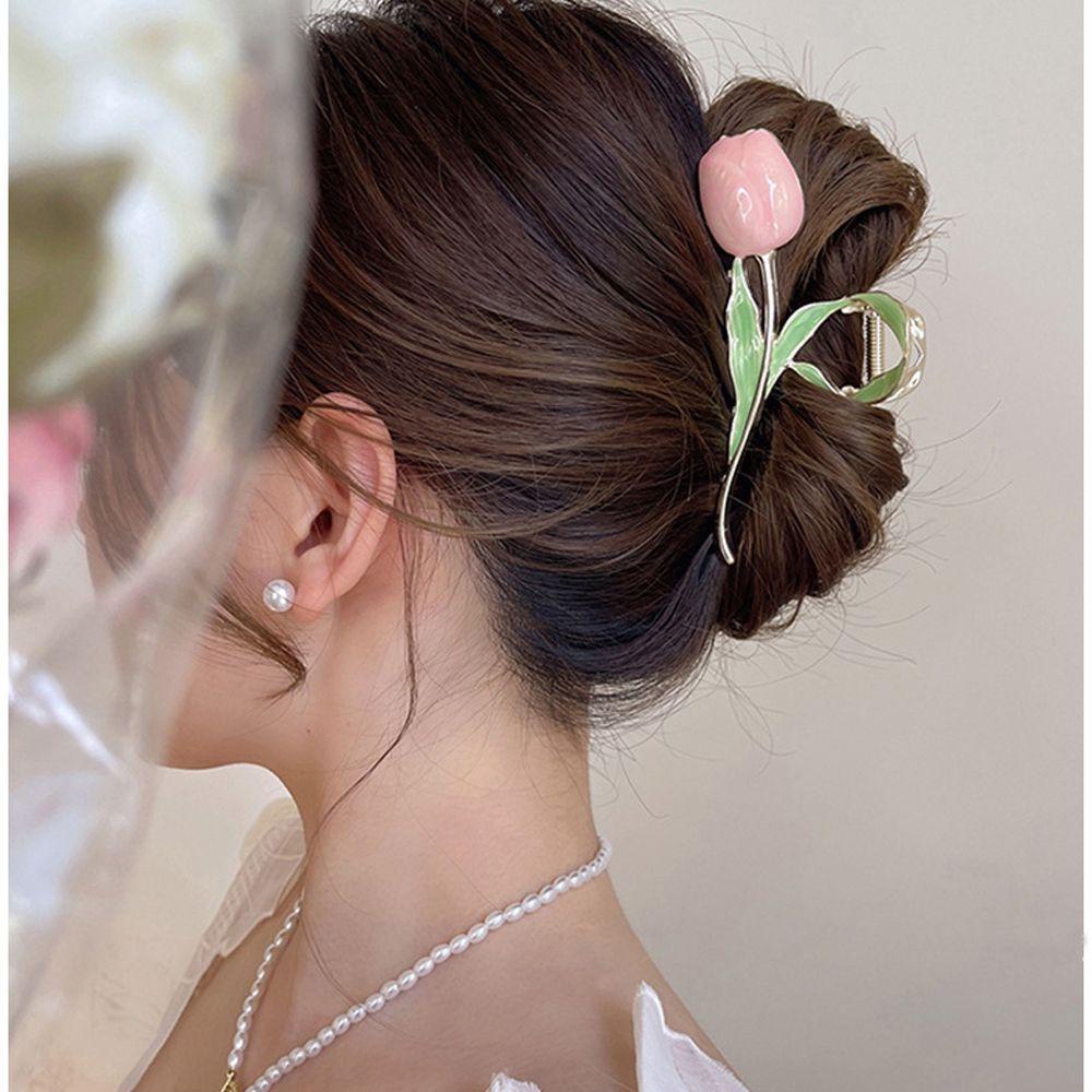 Kẹp Tóc Kim Loại Hình Hoa Tulip / Cá Mập / Hoa Tulip Kiểu Pháp Thanh Lịch Cho Nữ