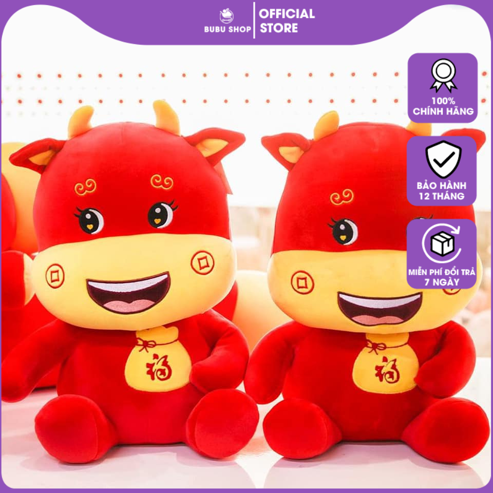Thú Bông Dễ Thương | Gấu bông cute trâu cười màu đỏ MINIGOOD siêu mềm mịn bền đẹp ( XẢ KHO )