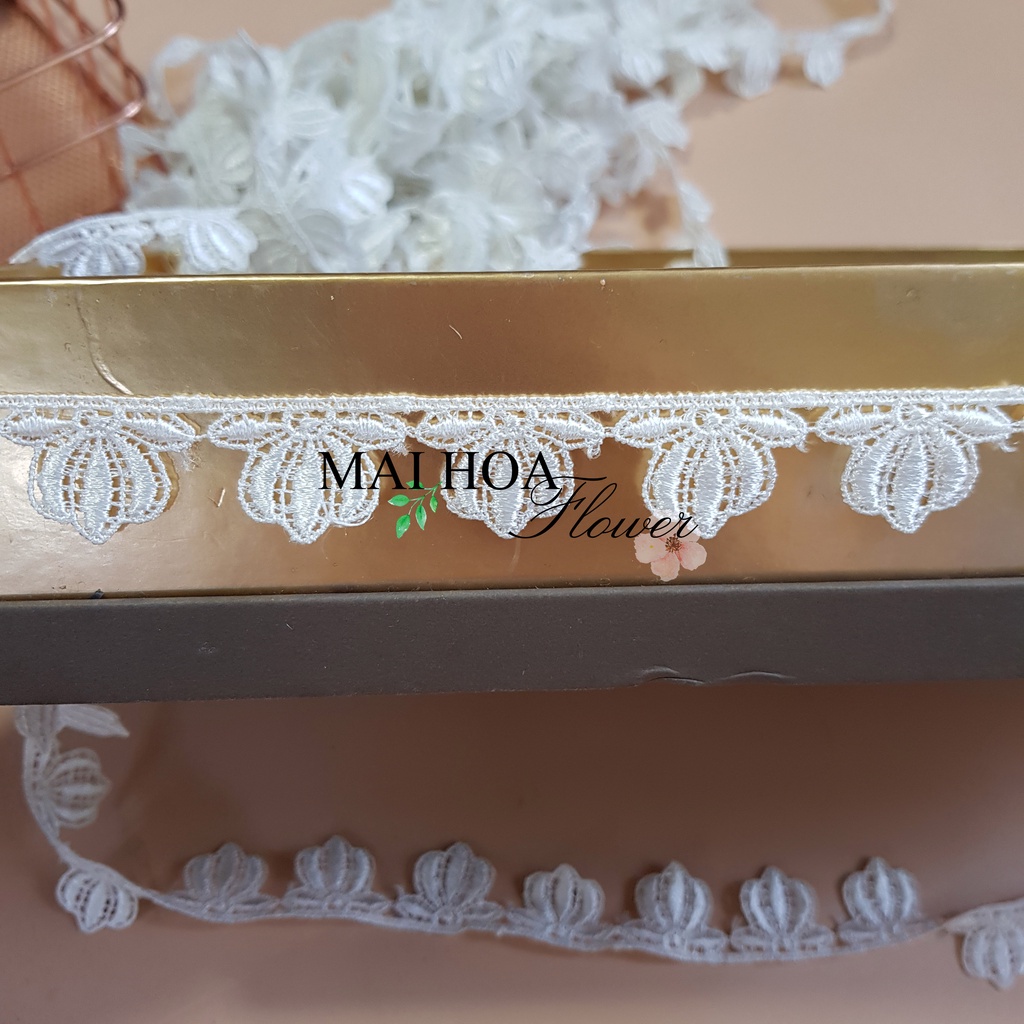 RC17 Cuộn 6 mét dây ren viền váy áo ren chỉ trắng dùng may đồ rộng 2cm Maihoaflower