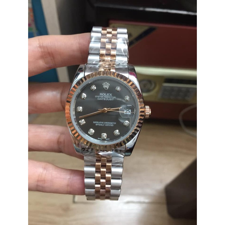 Đồng hồ Nam Rolex máy nhật dòng cơ Automatic size 38mm vàng hồng măt xám