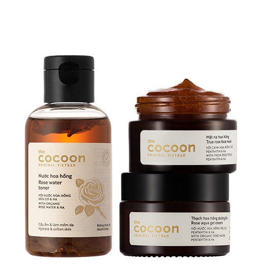 Combo 3 sản phẩm : Nước hoa hồng cocoon + Mặt nạ hoa hồng + Thạch hoa hồng dưỡng ẩm