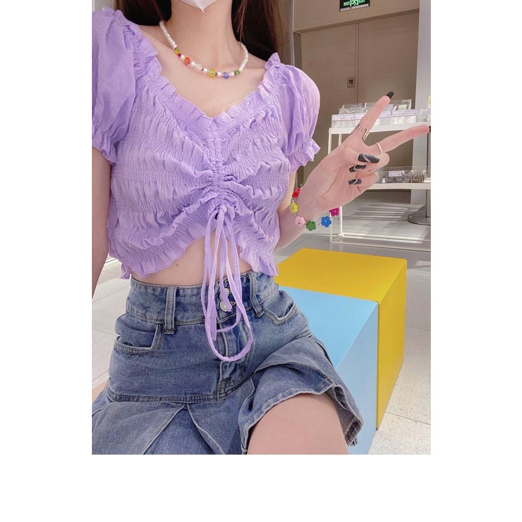 Áo Croptop Trễ Vai Dây Dút Bánh Bèo Dễ Thương A2751