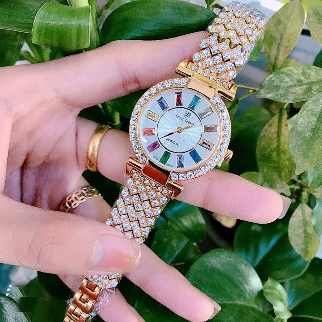 Đồng hồ đeo tay nữ ROYAL CROWN viền đá cao cấp, sáng lấp lánh phong cách sang chảnh, giá siêu rẻ