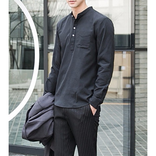 Áo sơ mi nam trắng dài tay cổ tàu siêu sale | BigBuy360 - bigbuy360.vn