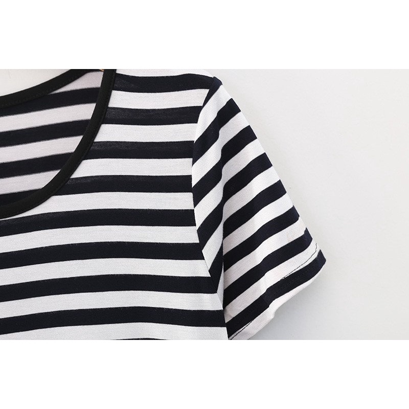 Đầm suông dáng dài , Váy dáng suông nữ cổ tròn kẻ sọc chất thun cotton Da53