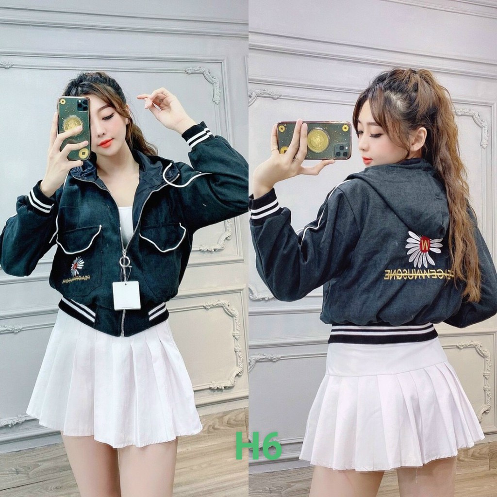 [Mã FASHIONT4WA2 giảm 10K đơn 50K] Áo khoác dù nữ 2 lớp phối sọc tay in chữ có nón hàng đẹp - M023 | BigBuy360 - bigbuy360.vn