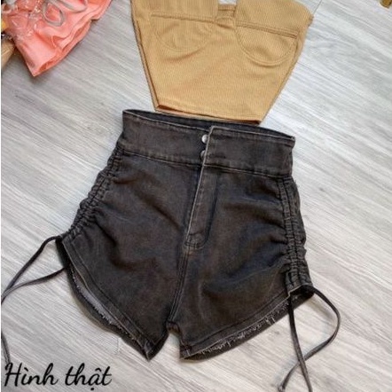 Quần shorts jeans  rút dây 2 bên lưng cao dáng đẹp