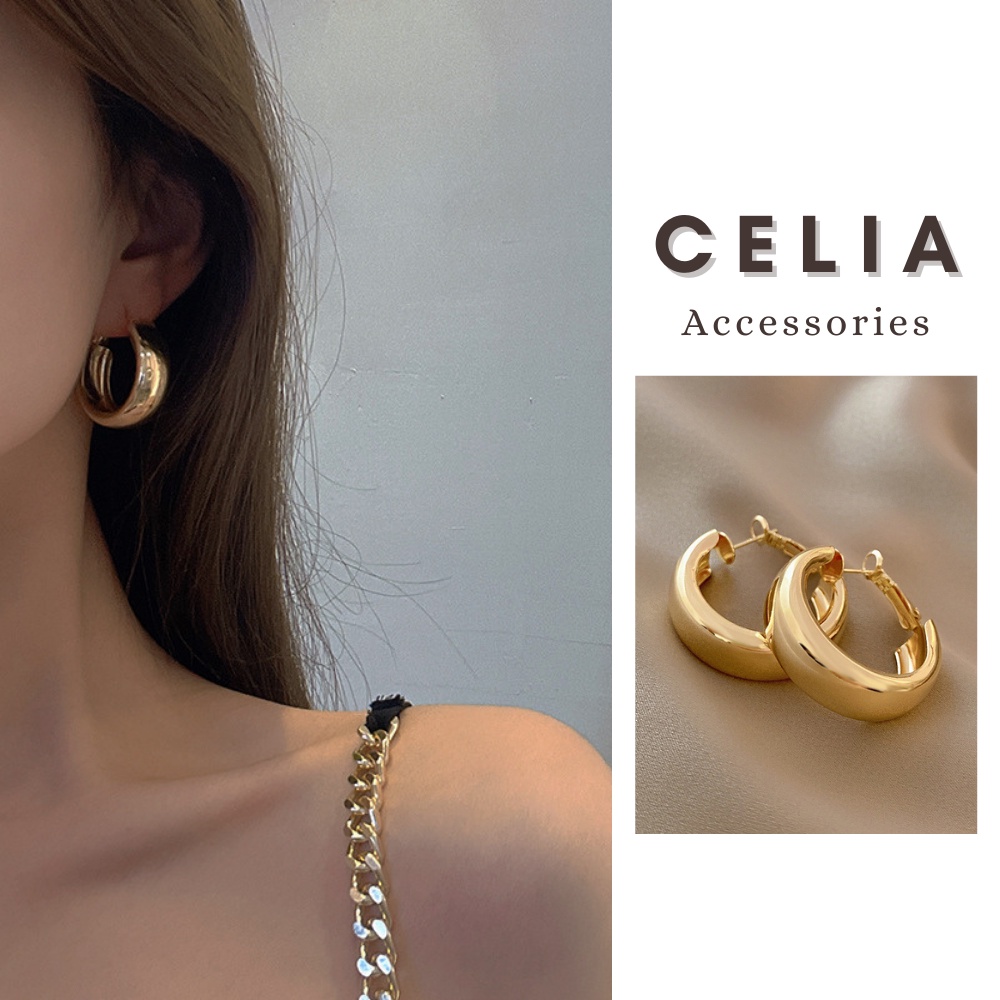 Khuyên tai nữ tròn to đẹp cá tính ( Chuôi xỏ bạc 925 ), Bông tai cao cấp hàn quốc CELIA K7