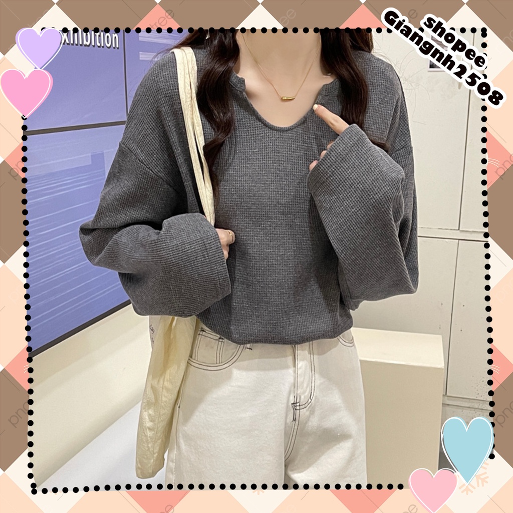 SUA002 Áo thun nam nữ cổ tròn khoét dài tay đen xám trắng Ulzzang Áo phông trơn trẻ trung dáng rộng Hàn Quốc hot cute