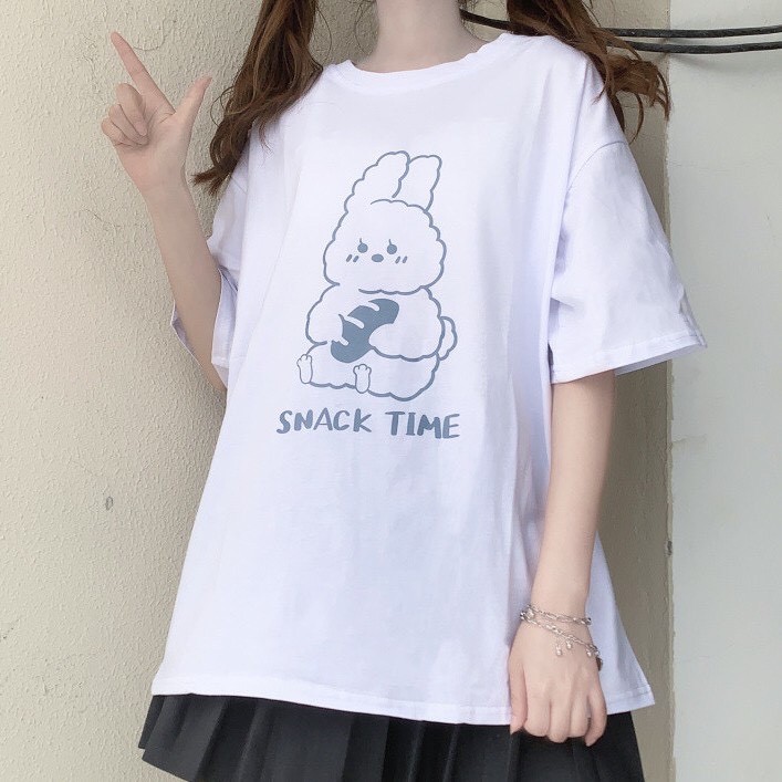 Áo thun tay lỡ 194SHOP Unisex vải coton dày dặn, co dãn, form rộng - Thỏ Snack Time