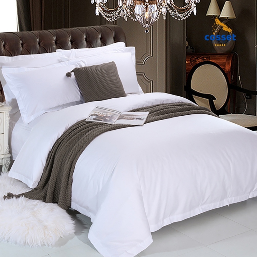 Chăn Ga Cao Cấp T300 Trắng Trơn 100% Cotton Bộ Chăn Ga Gối T300 Trắng Trơn Này Có Đến 95% Khách Sạn 4-5 Sao Tin Dùng