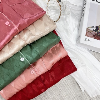 Bộ pijama lụa vân Sam luxury, bộ mặc nhà lụa dài tay cao cấp