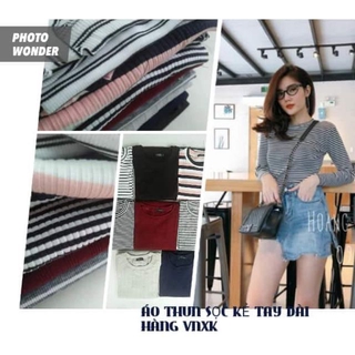 Áo thun gân dài tay cổ tròn