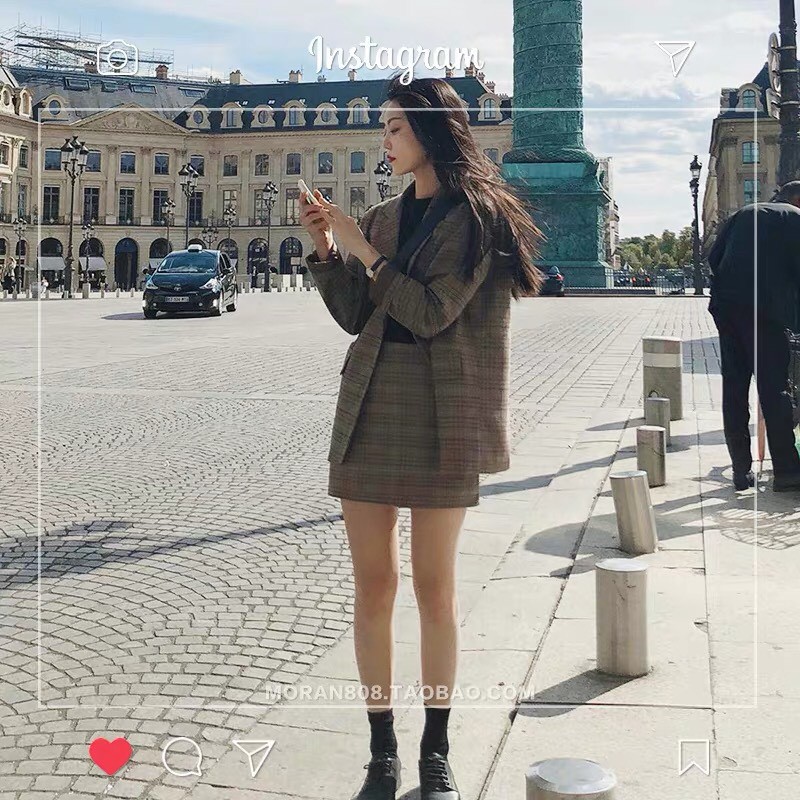 Set vest nữ kèm chân váy chữ a công sở kẻ caro đi làm đi chơi B02 - Peyy Clothing | BigBuy360 - bigbuy360.vn