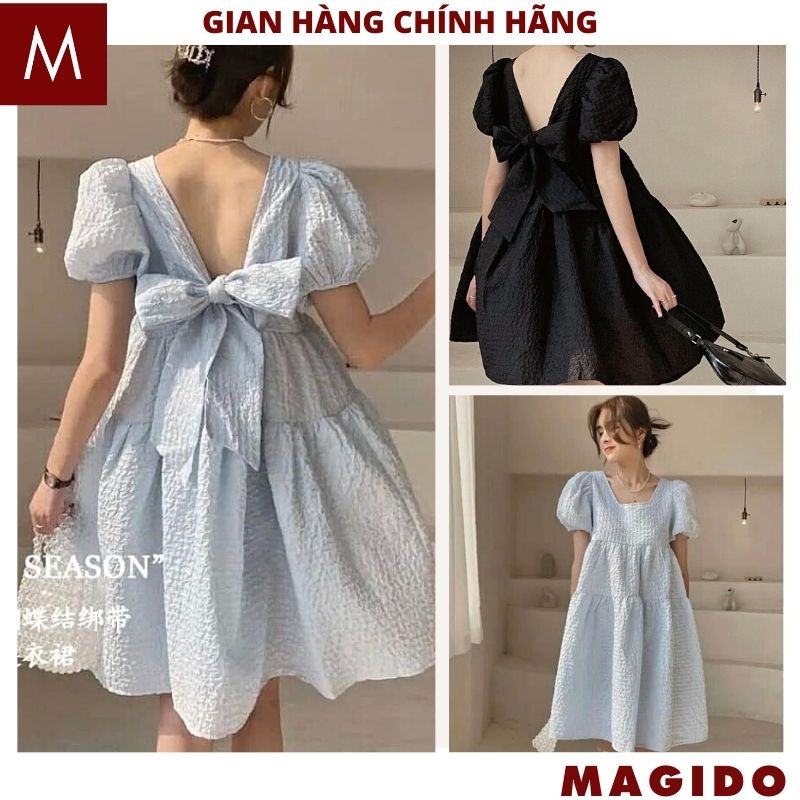 Váy babydoll công chúa nơ sau 2 mầu chất gấp xốp cực xinh ulzzang -vintage -MAGIDO