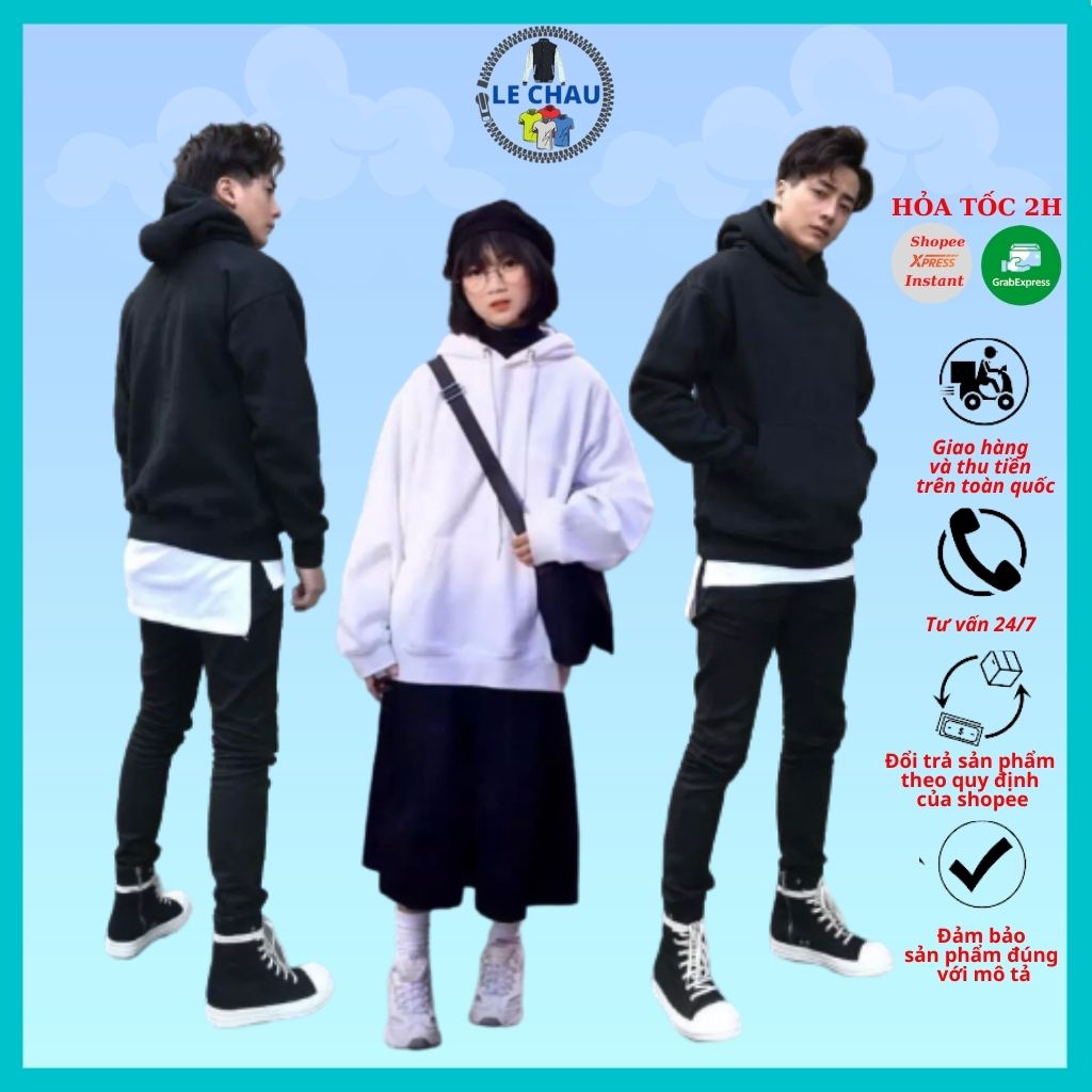 Áo hoodie unisex form rộng basic ulzzang street style hottrend cao cấp Hàn Quốc AHD3 LECHAU chất nỉ dày đẹp rẻ | BigBuy360 - bigbuy360.vn