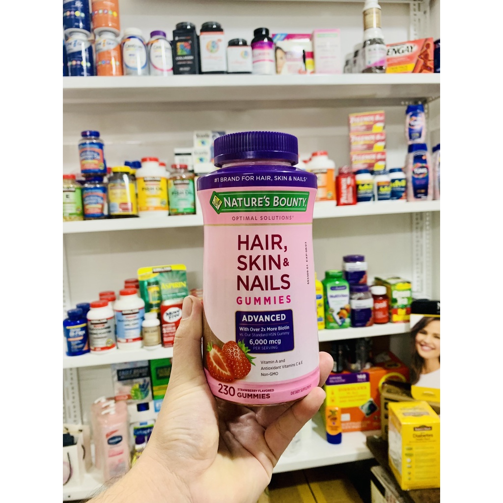 Kẹo Dẻo Nature's Bounty Hair, Skin & Nails Gummies Advanced 6000mcg 230Viên Mẫu Mới