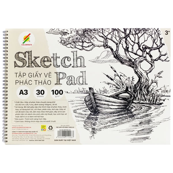 Tập Vẽ Phác Thảo A3 100gsm Sketch Pad - Colormate ARTISH-S3 (30 Tờ)