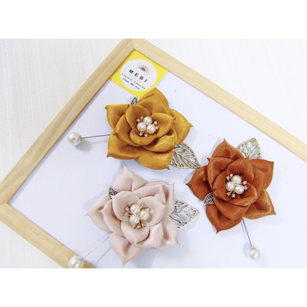 Hoa cài áo MEBI Handmade mẫu hồng cánh nhọn nhiều màu size hoa 7.5cm, nobox (Ảnh thật 100%)