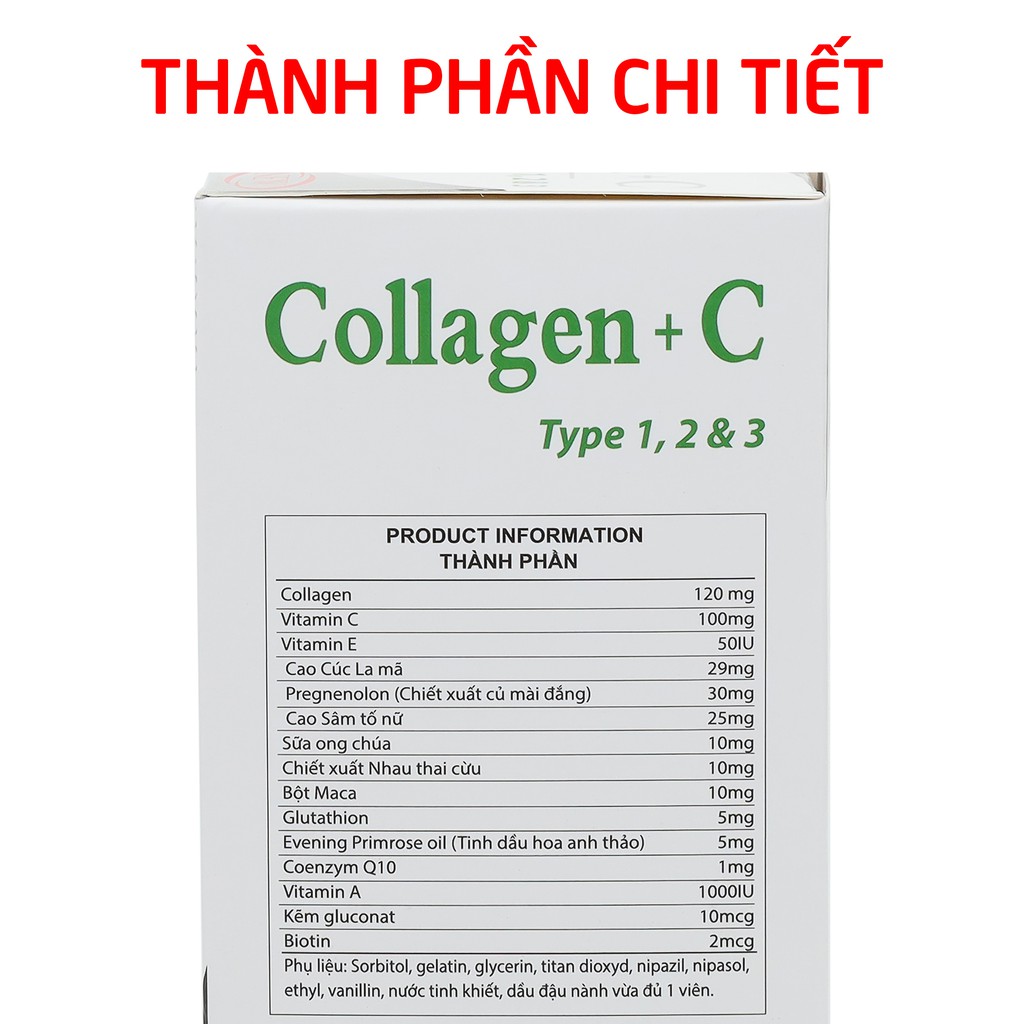 Viên uống đẹp da Collagen +C Type 123 giảm thâm nám tàn nhang - 60 viên [Collagen +C Type 123 1600mg]