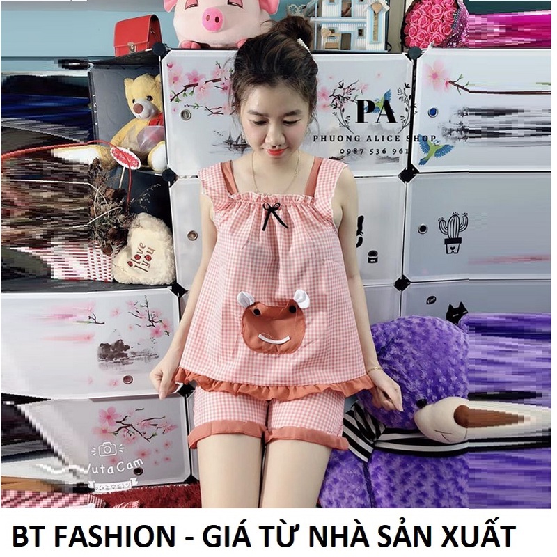 Đồ Bộ Mặc Nhà Vải Katê Lụa Mền Mại, Mát, Thời Trang - BT Fashion (Kate Đùi- Túi Caro HD1)