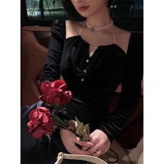Đầm midi chic nữ tay dài phong cách Pháp retro thời trang 2023