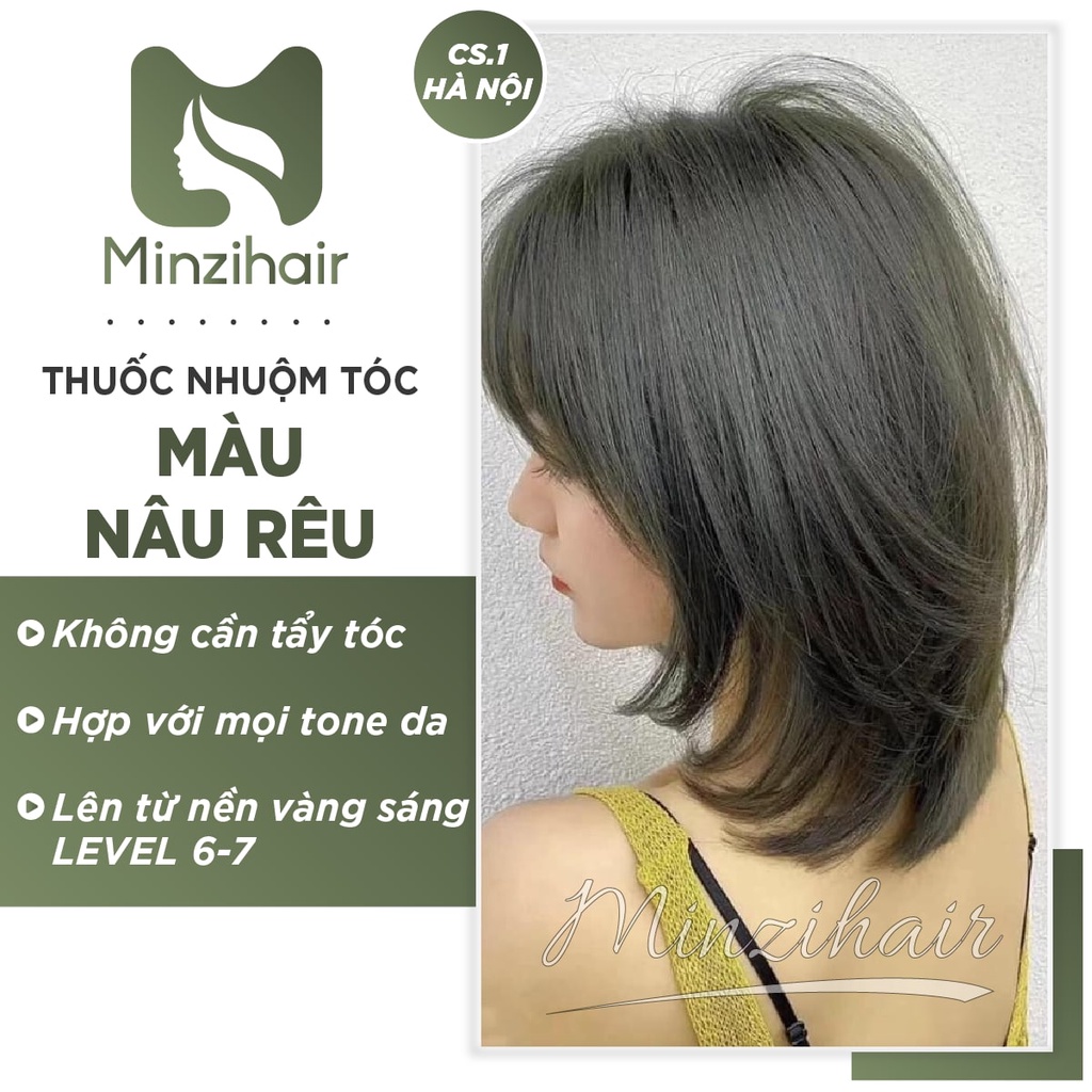 [KHÔNG TẨY TÓC] Thuốc Nhuộm Tóc Màu Nâu Rêu - Nâng Tone Da - Tặng Trợ Dưỡng | MINZIHAIR HN