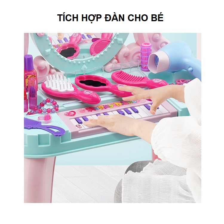 Đồ chơi trang điểm cho bé gái bộ bàn đầy đủ phụ kiện có âm thanh ánh sáng hộp đẹp, quà tặng sinh nhật cho bé