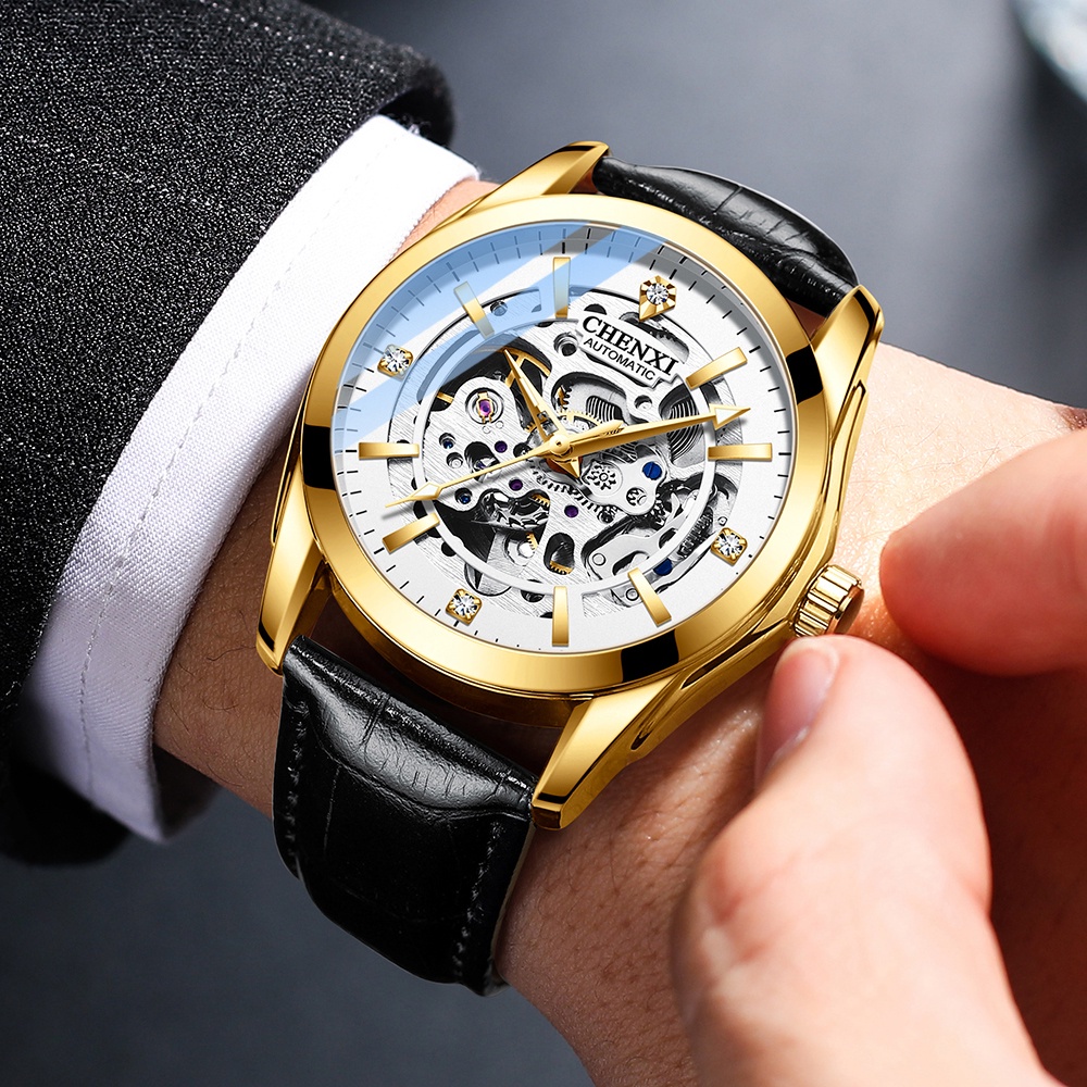 Đồng Hồ Cơ Tự Động CHENXI Với Dây Đeo Da Chống Thấm Nước Cho Nam