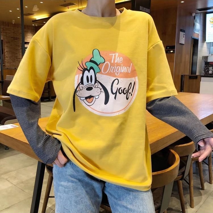 Áo thun dài tay giả hai lớp phong cách Hàn Quốc năng động trẻ trung