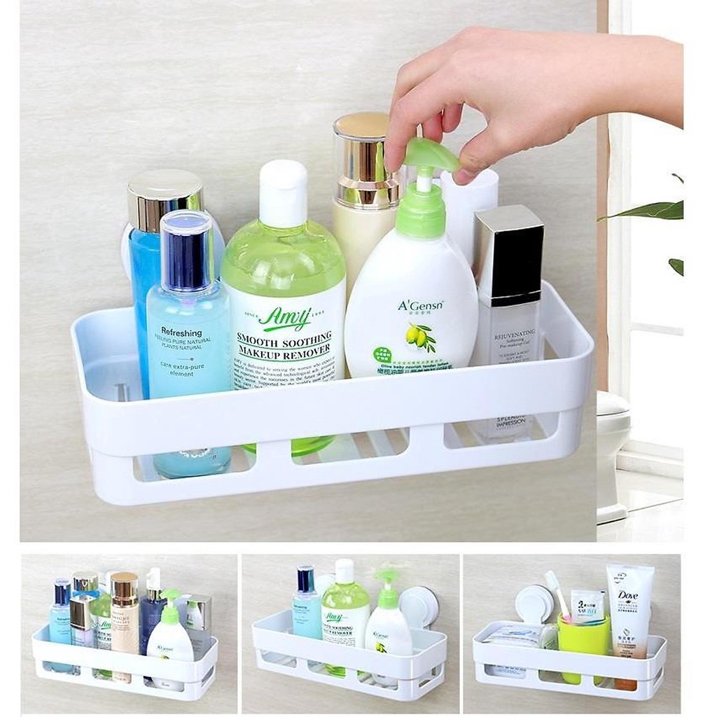 Khay Kệ Nhựa Chữ Nhật Đa Năng Dán Tường Để Mỹ Phẩm, Đồ Nhà Bếp, Nhà Tắm, kích thước: 24cm x 10cm x 7cm
