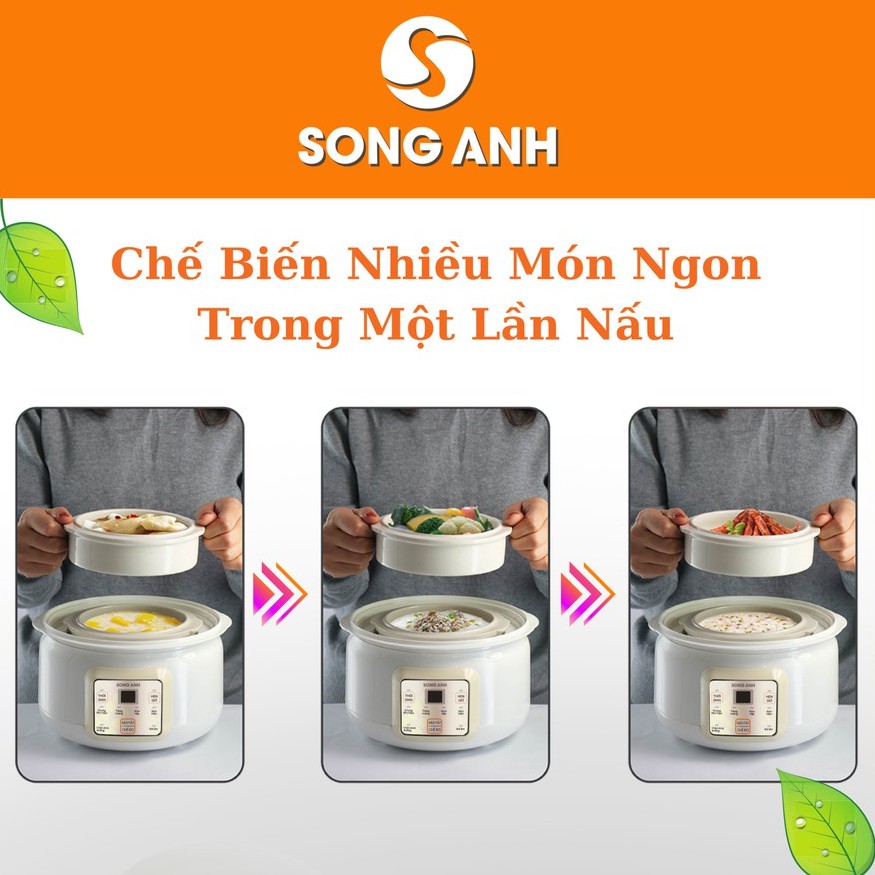 Nồi Hầm Cháo, Nồi ninh Cháo Chậm Nồi Hấp Cách Thủy SONG ANH Cao Cấp - Bảo Hành 3 Tháng