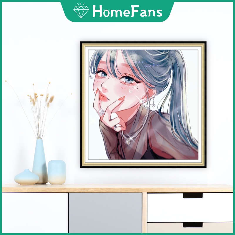 Bộ Tranh Đính Đá 5D Tự Làm 30x30cm / 40x40cm / 50x50cm Hình Cô Gái Xinh Đẹp