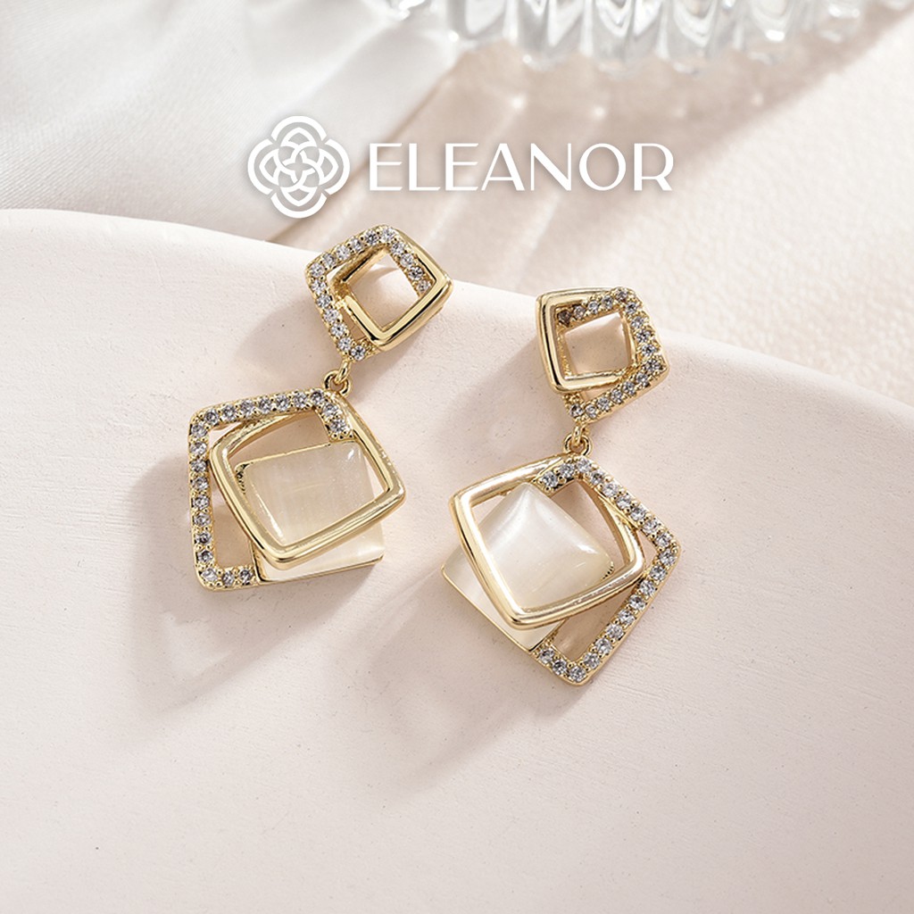 Bông tai nữ chuôi bạc 925 Eleanor Accessories hình vuông khối phụ kiện trang sức dễ thương