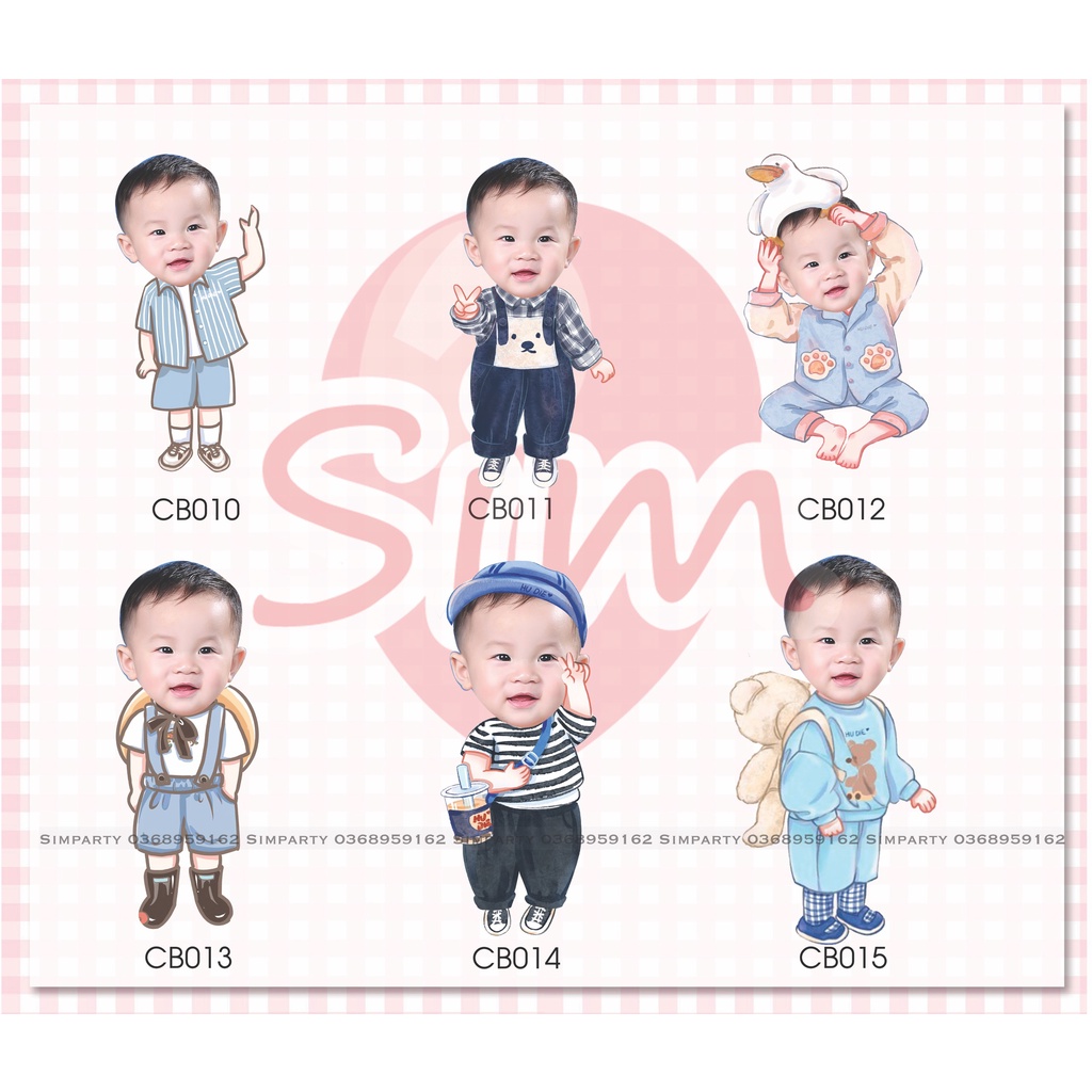 Thiết kế hình Chibi trang trí tiệc sinh nhật, happy birthday, thôi nôi, đầy tháng theo yêu cầu cho bé trai, bé gái