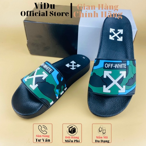 Dép nam thời trang OFF-WHITE ViDu 8798 hai màu đế cao su êm ai, họa tiết nổi bật