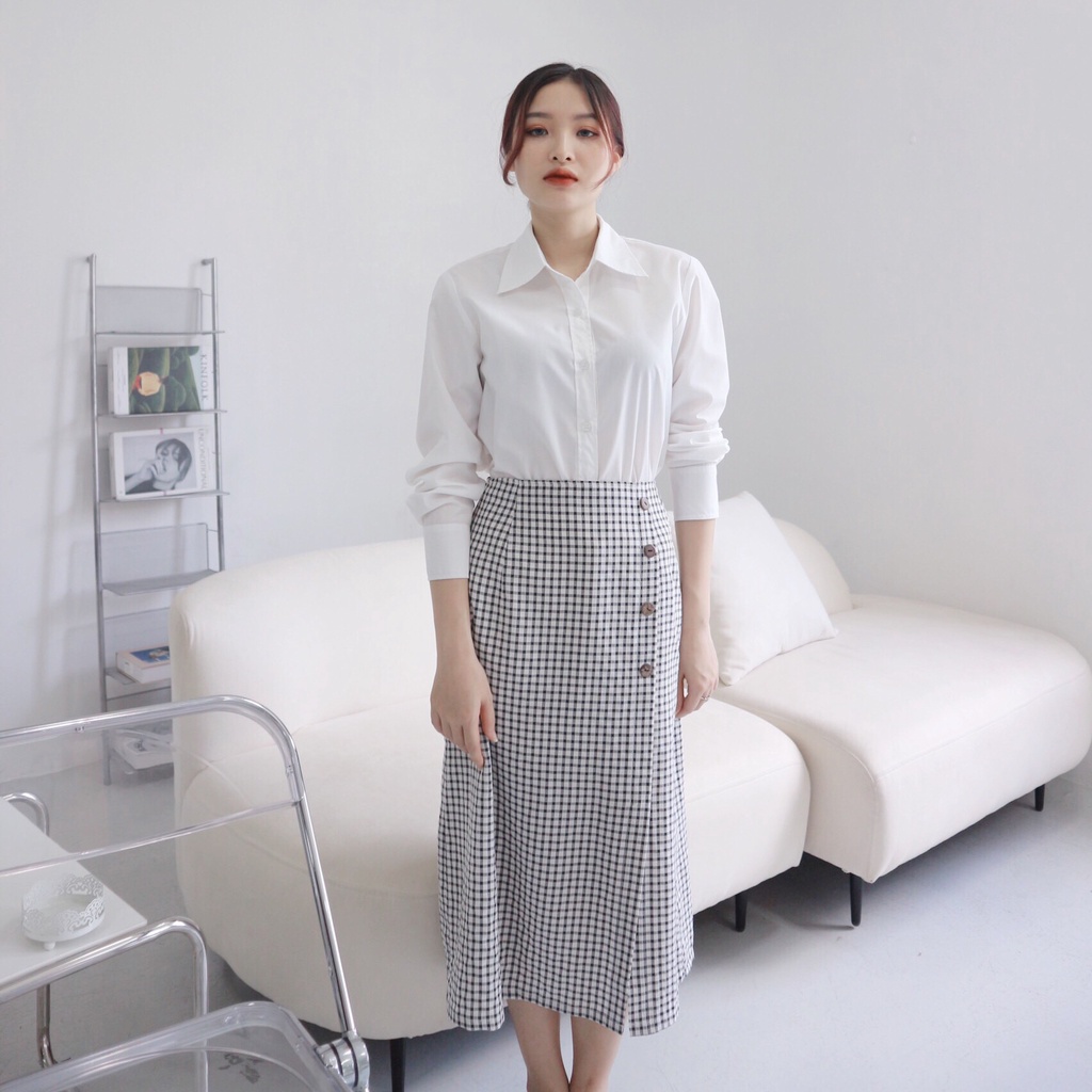 Áo Sơ Mi Trắng Dáng Vừa Vai Chất Liệu Thô Kate Không Nhăn SHMILY