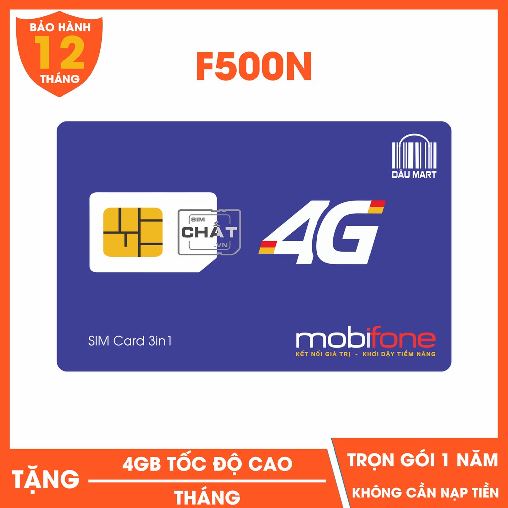 SIM 4G Mobifone 12FD50 / MDT250A / D500 VINA Dùng 4G Trọn Gói 1 Năm Không Cần Nạp Tiền