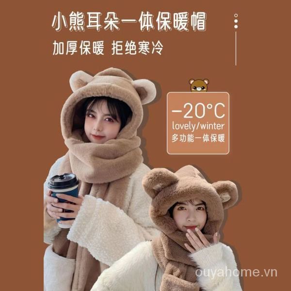 Set ba món gồm mũ len tai thỏ có khăn choàng cổ dễ thương thời trang dành cho nữ