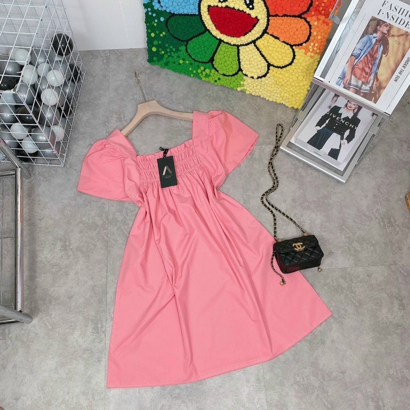 Đầm babydoll nơ lưng tay phồng