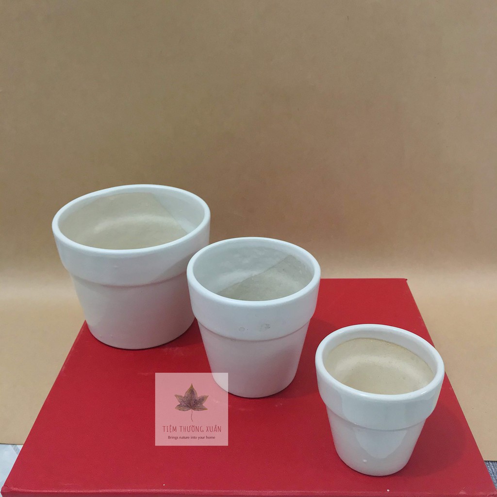 COMBO 3 CHẬU SỨ ĐỦ MÀU TRÁNG MEN - CHẬU ĐẠI - CHẬU TRUNG - CHẬU MINI