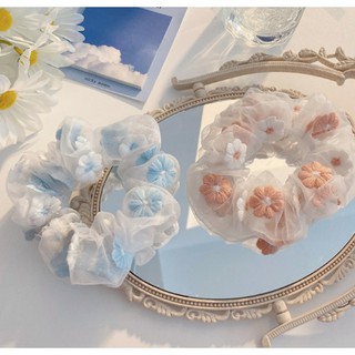 Dây cột tóc vải Scrunchies vải lưới thêu hoa sweet
