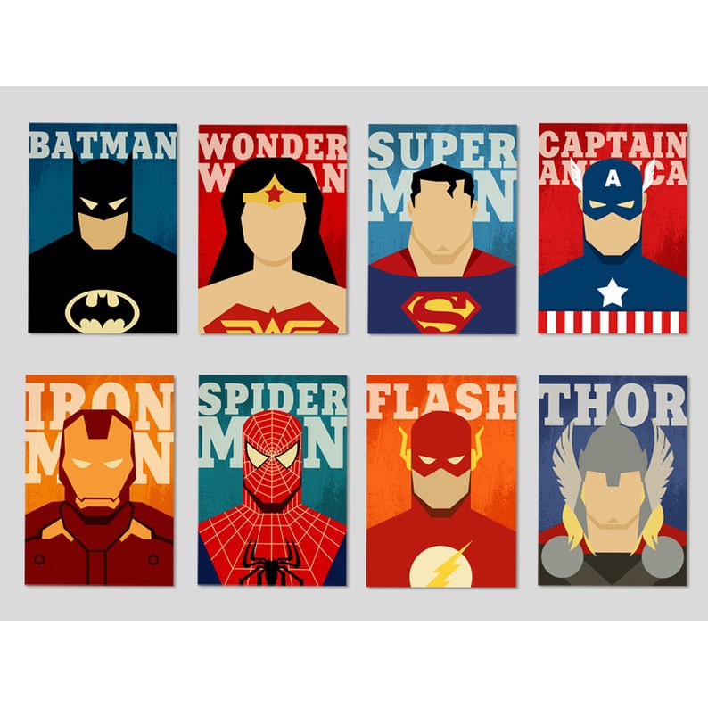 Set 6 Poster Marvel &amp; DC Comic Cao Cấp - Nhiều Kích Thước - Có Keo Dán