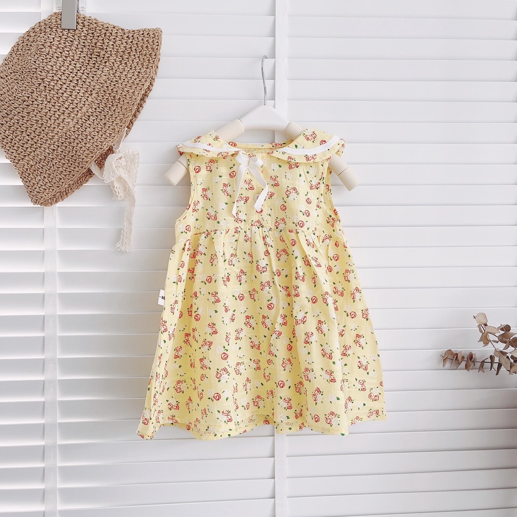 Váy cổ sen hoa nhí nơ cổ bé gái sz 10-25kg