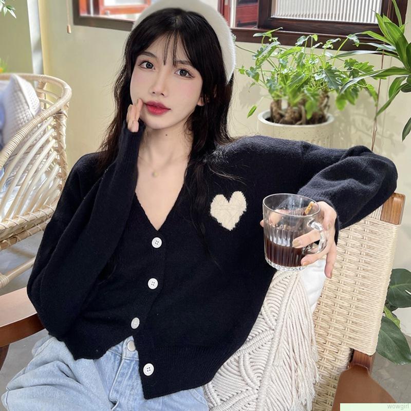 Áo khoác cardigan dệt kim tay dài cổ chữ V màu sắc tương phản phong cách Nhật Bản cho nữ