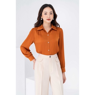 Áo sơ mi lụa cổ đức xếp ly vai Lamia Design SM019