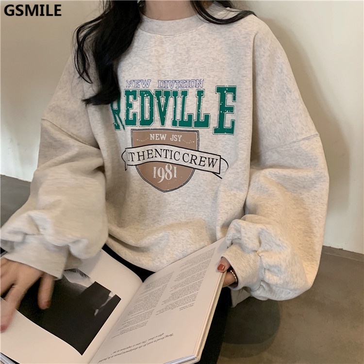 Áo sweater tay dài dáng rộng in họa tiết chữ cái phong cách Hàn Quốc thời trang thu đông