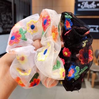 Embroidery Flower Chiffon Scrunchies/ cute Lace Hair Bands/ Transparent Tulle Headwear /Elastic Hair Rubber Bands